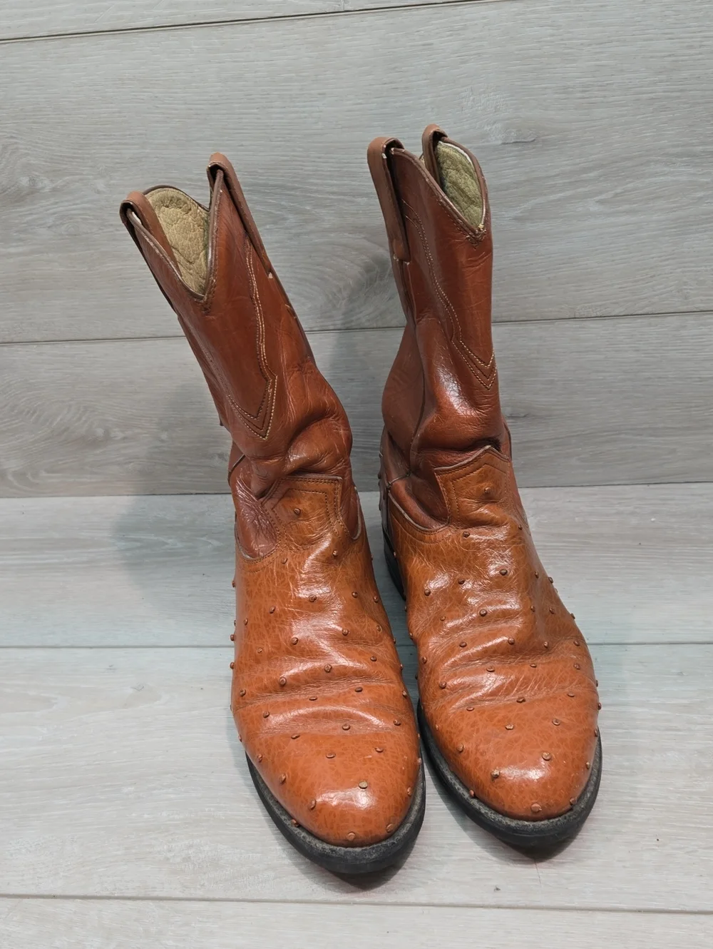 Vintage Justin Basics Mens JBL6002 Ostrich Leather Shoes Boots Sz 9B